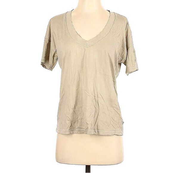 James Perse 100% Cotton V-neck Tan Short Sleeve Minimalist Tee Shirt Small - Picture 1 of 9